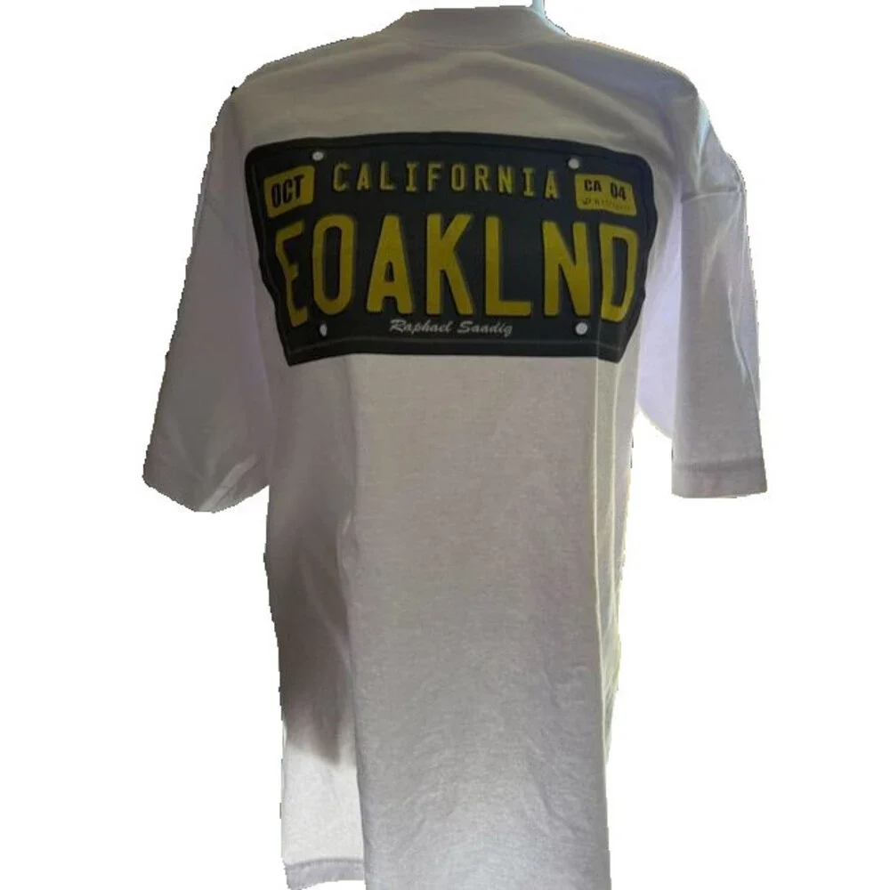 Raphael Saadiq East Oakland Large L white T-shirt EOAKLAND license plate